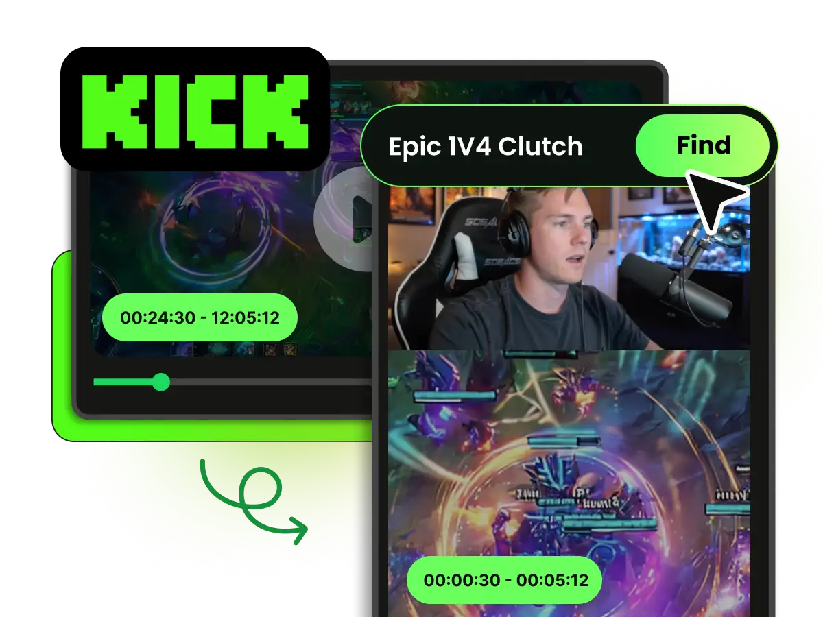 AI search interface finding specific gaming moments in VODs